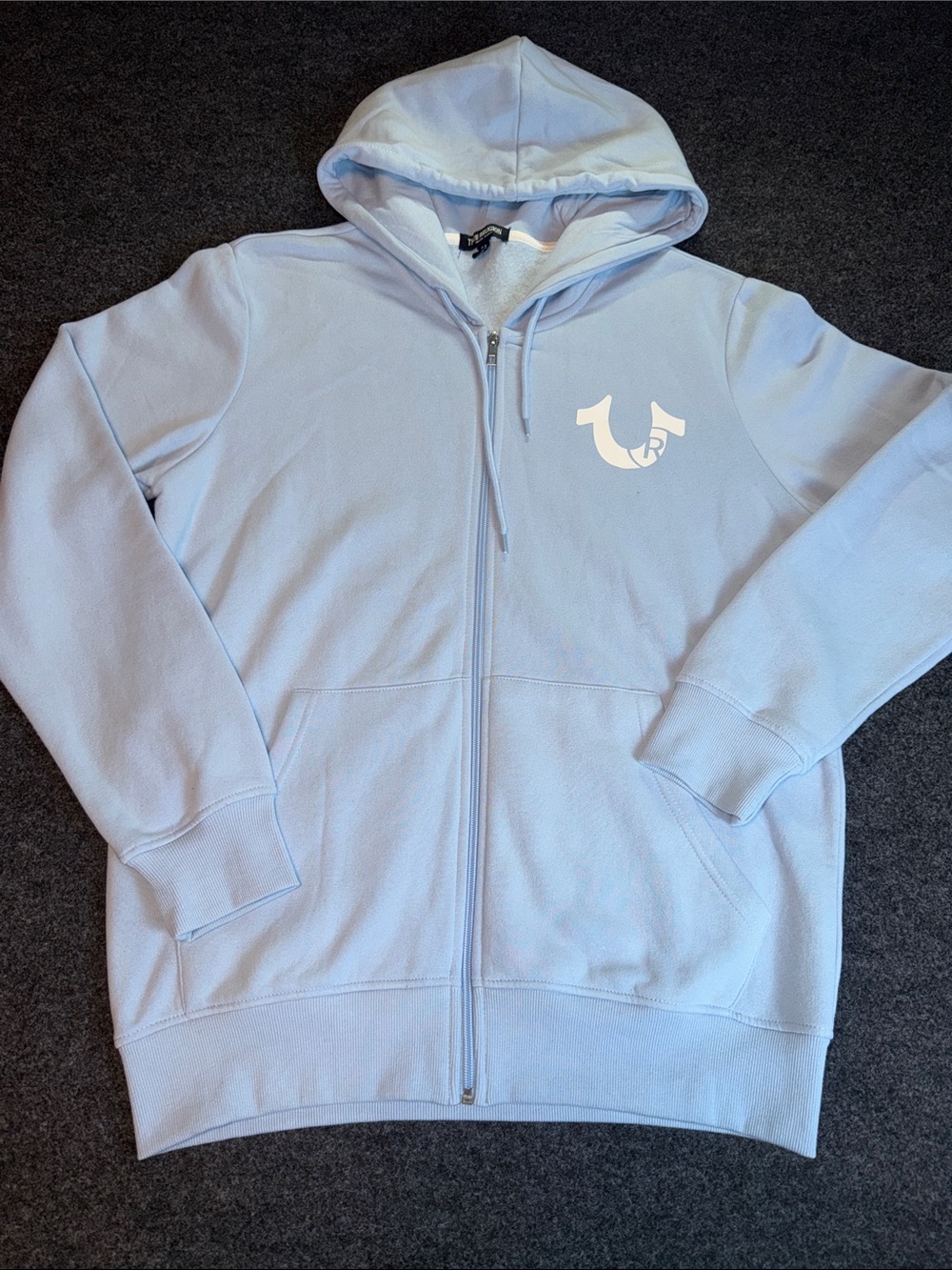 True Religion Light Blue Zip Up With White World Tour Graphic